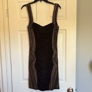 Mignon Black Mini Dress with Gold Beaded Trim